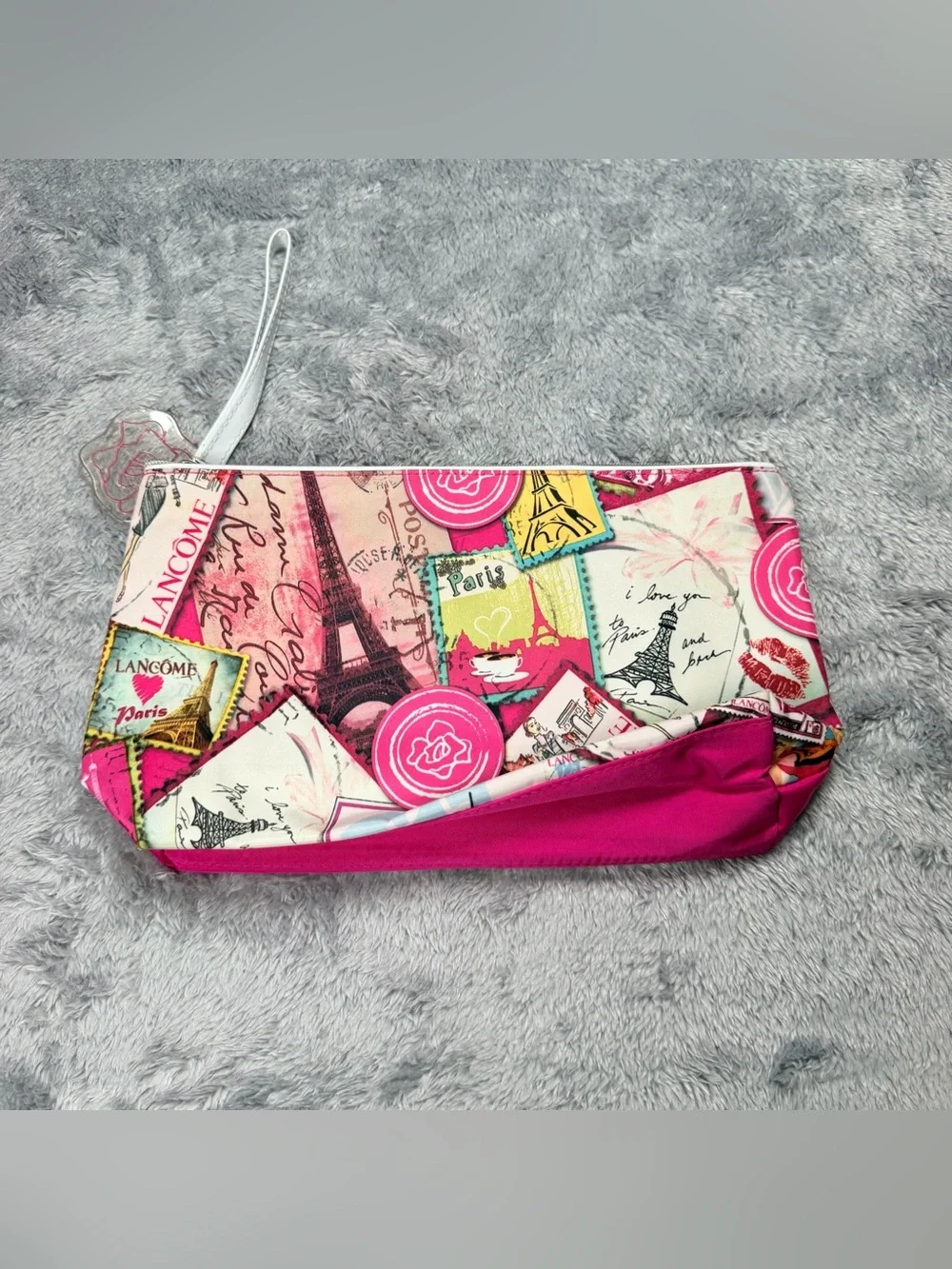 Lancome Pink and Fuchsia Paris Print Wristlet